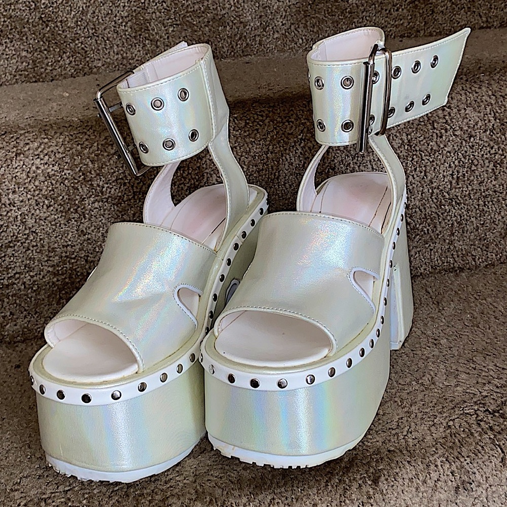 Camel-102 White Hologram | Demonia Womens Platforms